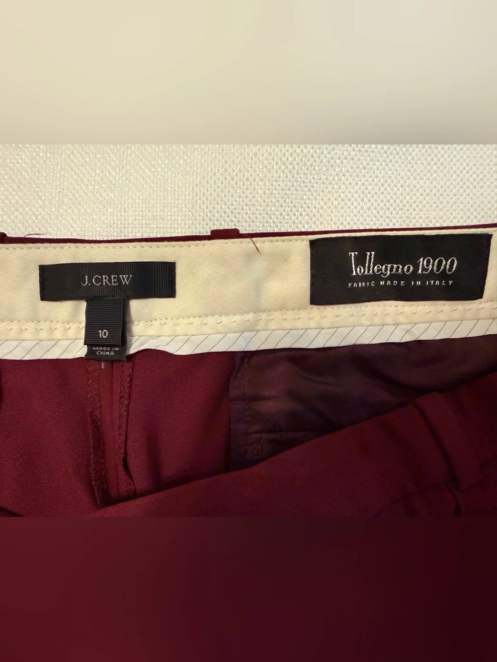 J.Crew Tollegno 1900 Italian Wool Burgundy Ankle Dress Pants Sz 10